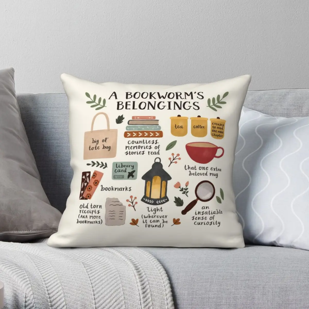 

A Bookworm's Belongings Square Pillowcase Polyester Linen Velvet Creative Zip Decorative Throw Pillow Case Bed Cushion Cover