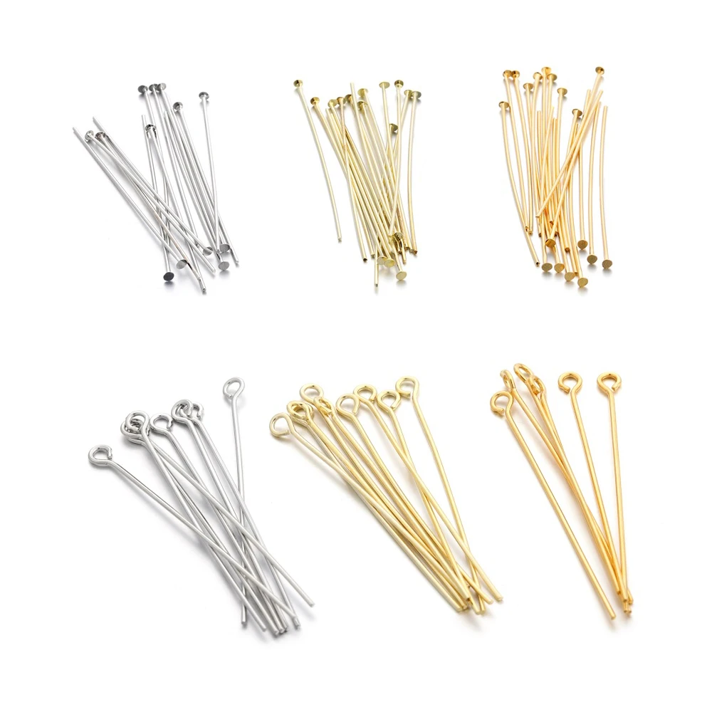 100Pcs/Bag 20 30 40mm 14K 18K Gold Plated Eye Pins Flat Head Pins for DIY Earring Jewelry Findings Making Accessories Supplies