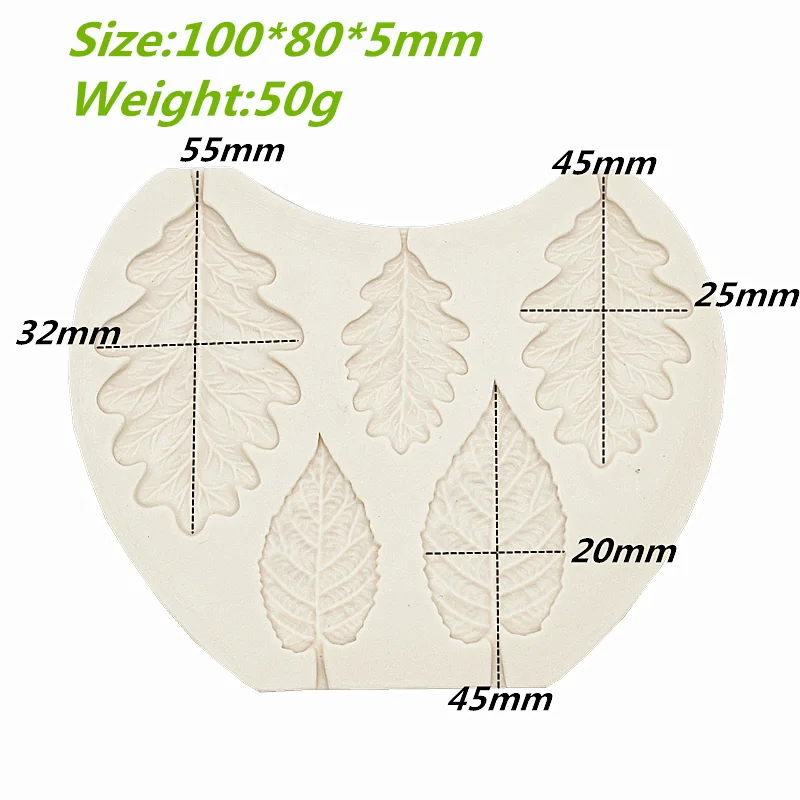 5 Green Leaf Silicone Mold Chocolate Dessert Lace Decoration Supplies DIY Cake Pastry Fondant Moulds Resin Kitchen Baking Tool