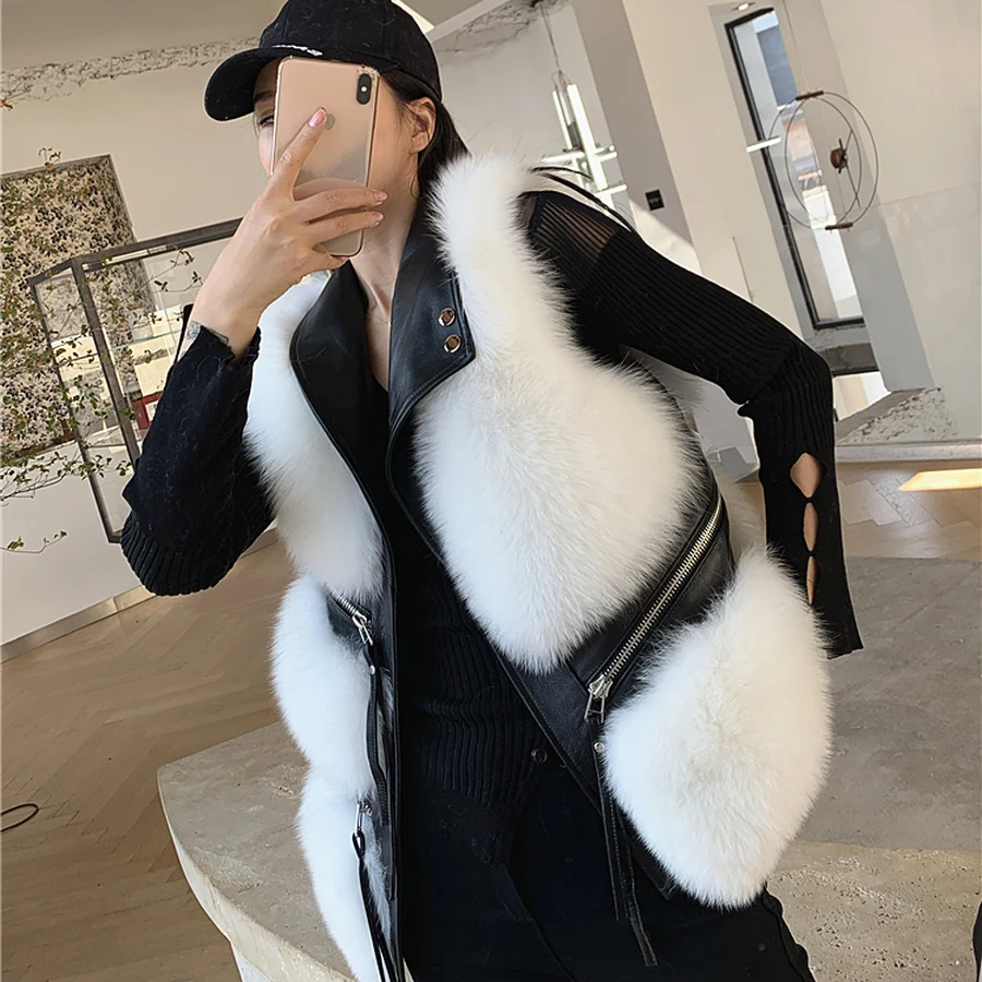 

Whole Hide Fox Fur Vest Women's Short Style Thin 2020 New Style for Autumn and Winter Fur Coat Fur Vest Waistcoat