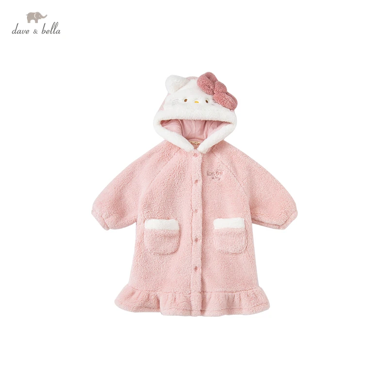 DBM20294 dave bella winter baby girls fashion cartoon hooded pajamas newborn baby underwear casual sleepwear