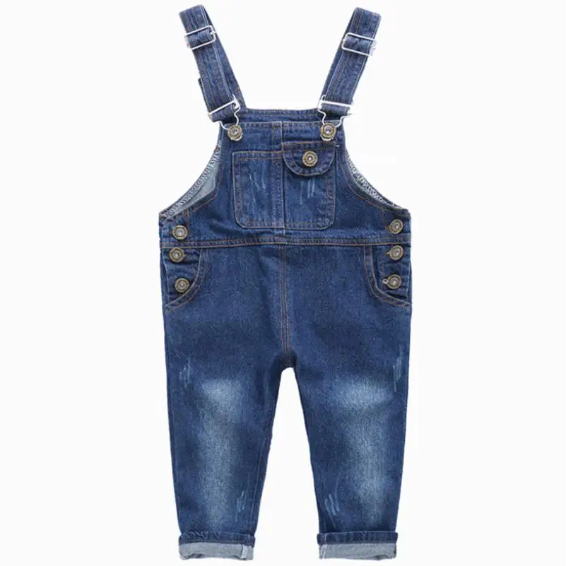 2023 New Arrival spring Girls Boys Denim Overalls Button Fly Overalls for Girls Boys Solid Blue Children Jumpsuit Overalls1-8Y