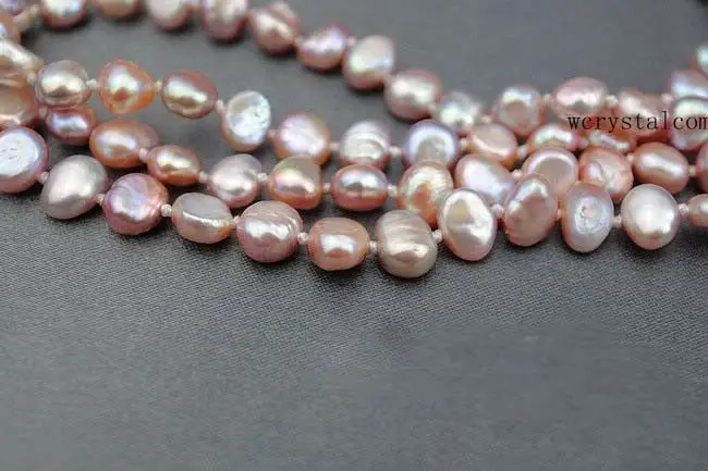 Strand Natural pink Purple Cultured Fresh water Pearl opera Long Necklace nugget