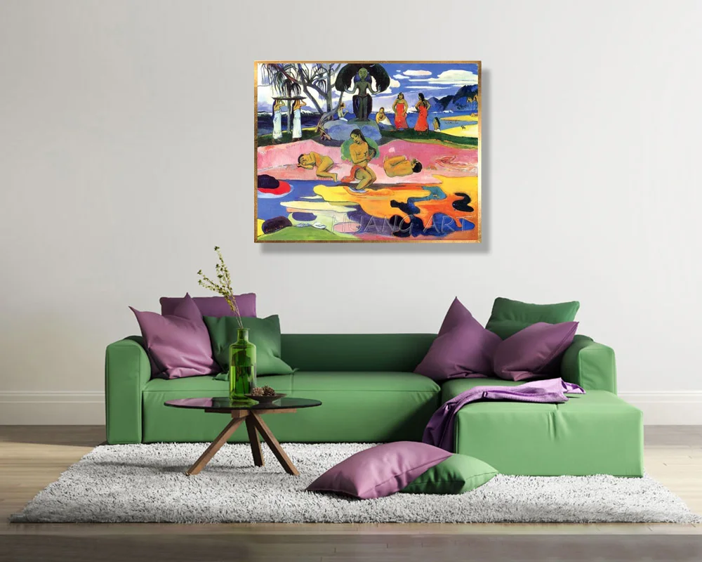 People in the Lake Landscape Oil Painting for Room Decor Hand-painted Imitation Paul Gauguin Oil Painting on Canvas Gods Day