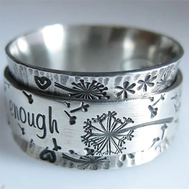 Trendy Luxury Jewelry Vintage Dandelion I Am Enough Letters Popular Hand Couple Wedding Rings Gothic Engagement Rings For Women