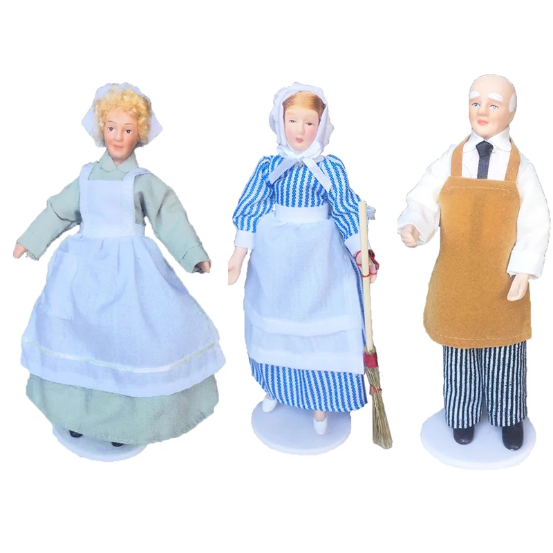 Dollhouse Miniature Mini Dolls With Stand For 1/12 Doll House Accessories Housemaid Chef Old Man Servant Mold Toys For Children