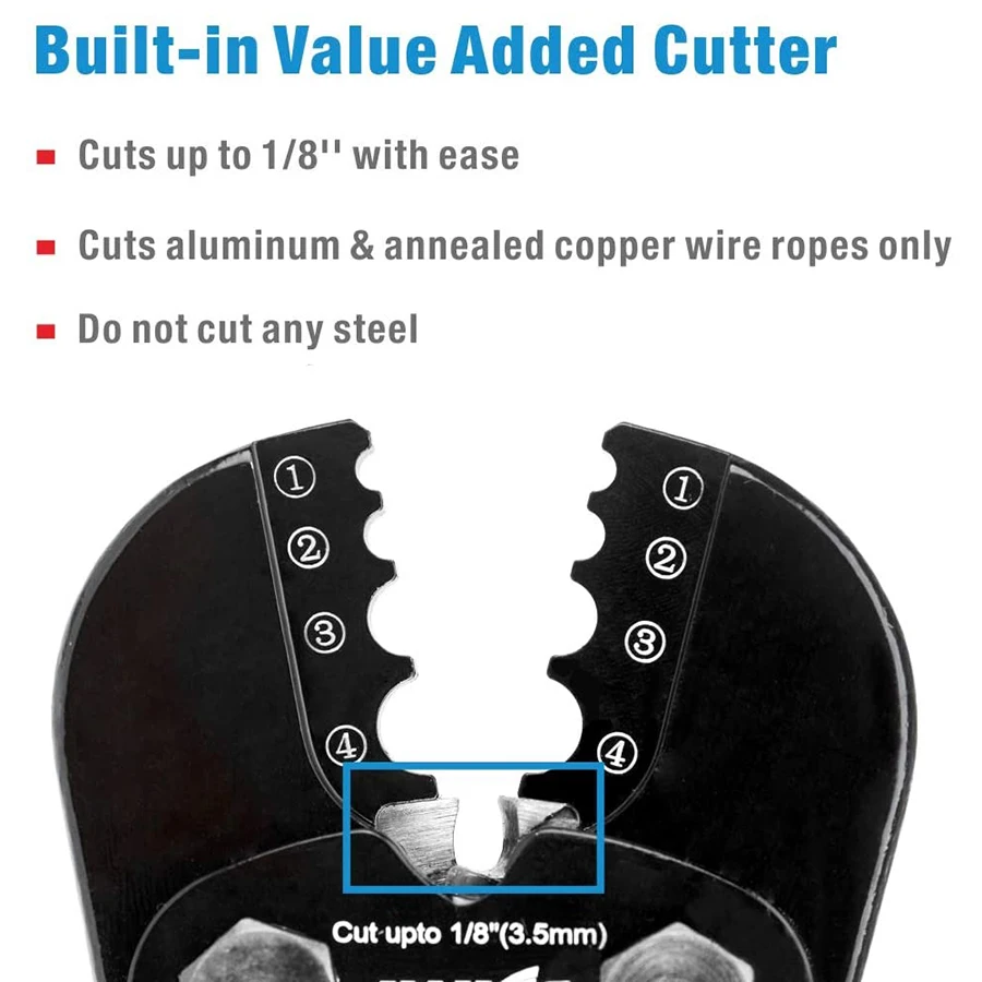 IWISS IWS-1608M-C Fishing Pliers Wire Rope Crimping Tool for Wire Rope and Wire Rope Sleeves Works from 3/64” to 1/8”