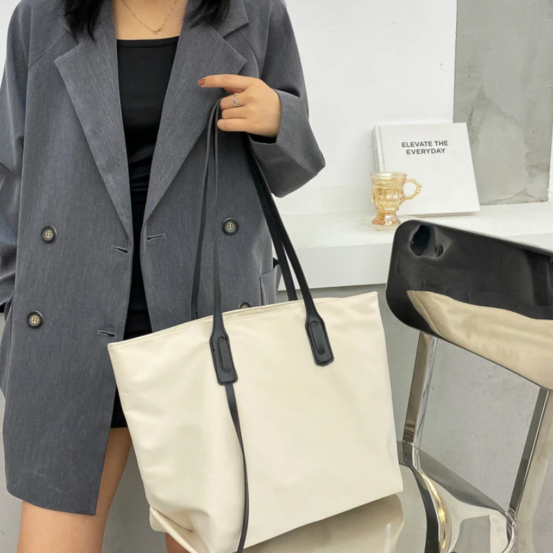 Top-Handle Bags Women French Style Solid Simple Oxford Large Capacity Tote Bag Womens Handbag Leisure  All-match Ulzzang