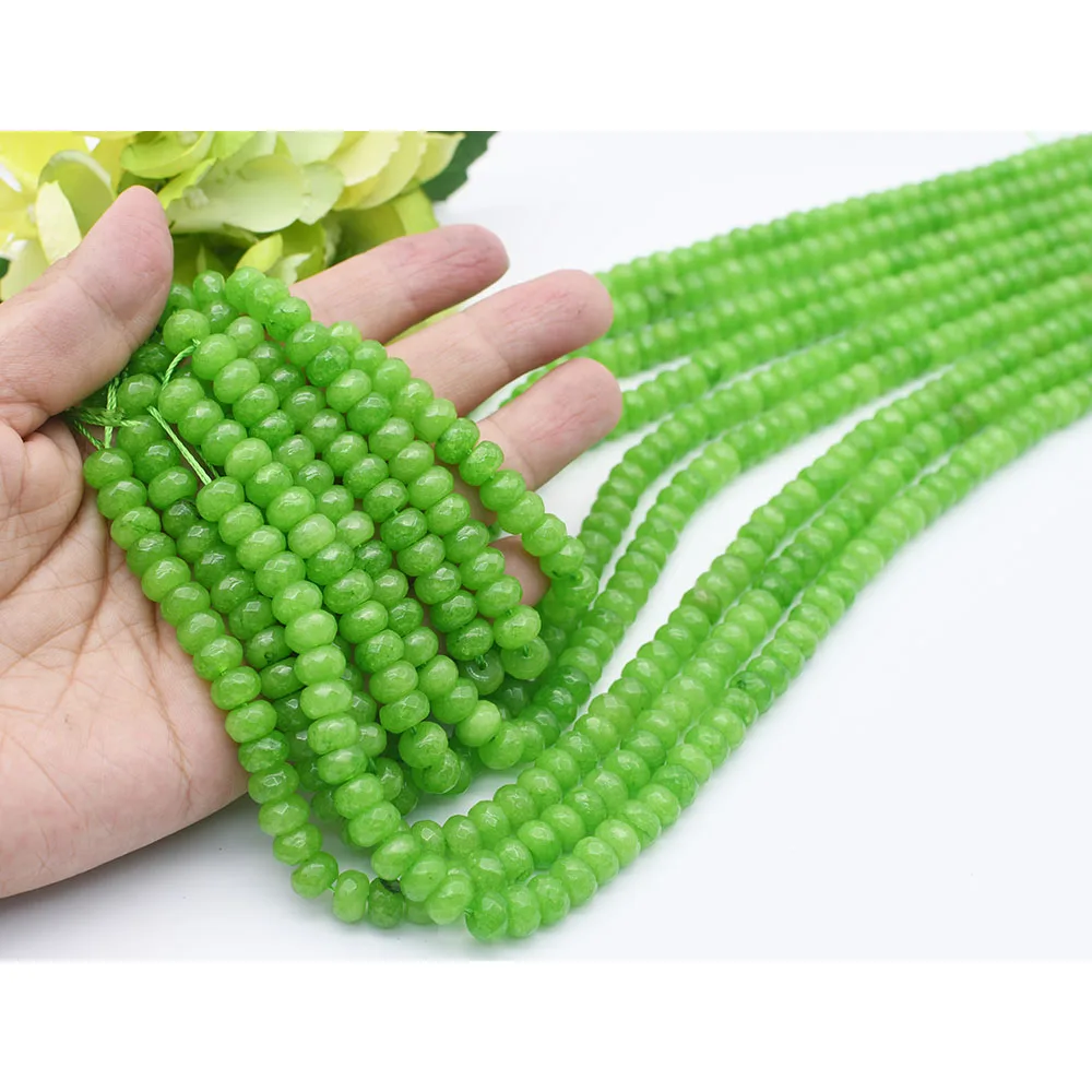 

5 strands 5X8mm Natural Faceted Apple green jade Round stone beads For DIY Bracelet Necklace Jewelry Making Strand 15"