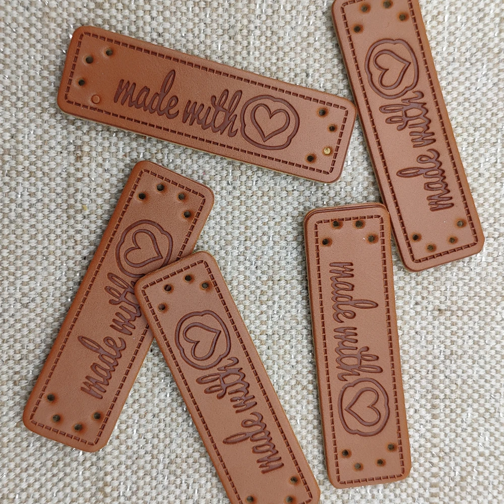 Hand Made With Love Labels For Clothing Sewing Made With Heart Tags For Clothes Gift Handmade Leather Label For Handwork