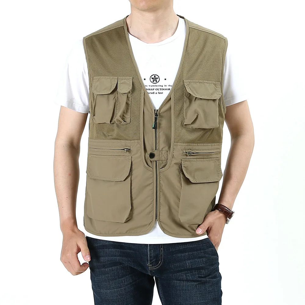 Men's Classic Fishing Vest Tactical Coat Summer Photographer Waistcoat Tooling Multi Pocket Hike Outdoor Work Sleeveless Jacket