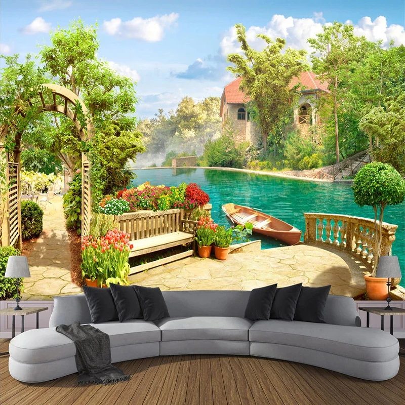 Custom Size Garden Lake Landscape 3D Spatial Expansion Photo Wallpaper Living Room Sofa Bedroom Background Wall Home Decor Mural