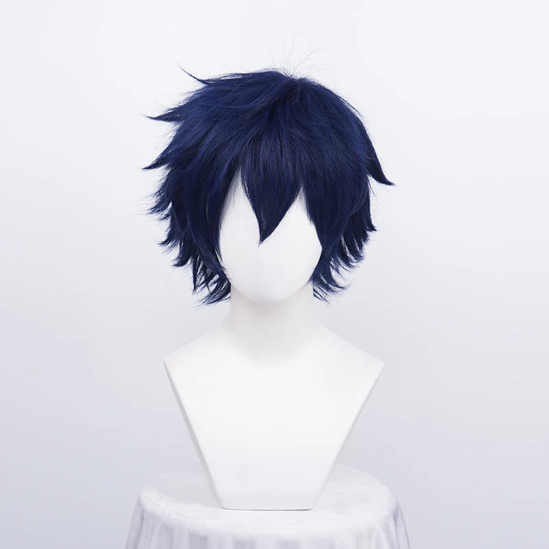 Ensemble Stars Cosplay Wigs Sazanami Jun Blue Layered Fluffy Short Heat Resistant Synthetic Hair Anime Costume Wig + Wig Cap