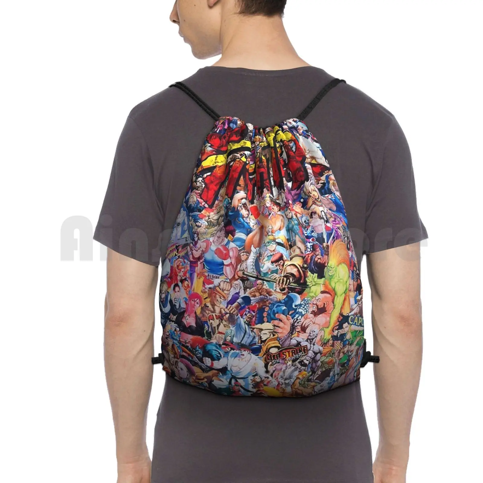 

Character Collage Backpack Drawstring Bag Riding Climbing Gym Bag Character Collage Fashion New York Pattern London Paris