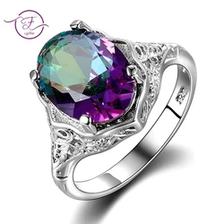 Genuino arcobaleno fuoco mistico topazio anello in argento Sterling 925 anello gioielleria raffinata regalo per le donne signora ragazze all'ingrosso