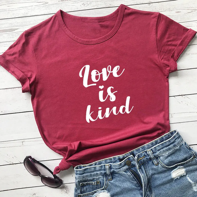 

Love Is Kind Printed New Arrival Unisex Summer Funny 100%Cotton T-Shirt Christian Shirts Faith Shirt Kindness Tee Love Shirts