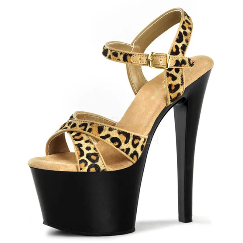 Leopard print vamp, 17cm high heel sandals, with European and American stage show Dance Shoes