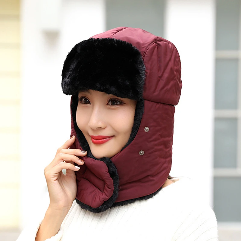 Winter Fur Warm Windproof Hat Men Women Lei Feng Cap Bomber Faux Fur Ear Flap Cap Black Ski Trooper Trapper Cold Anti-snow Cap