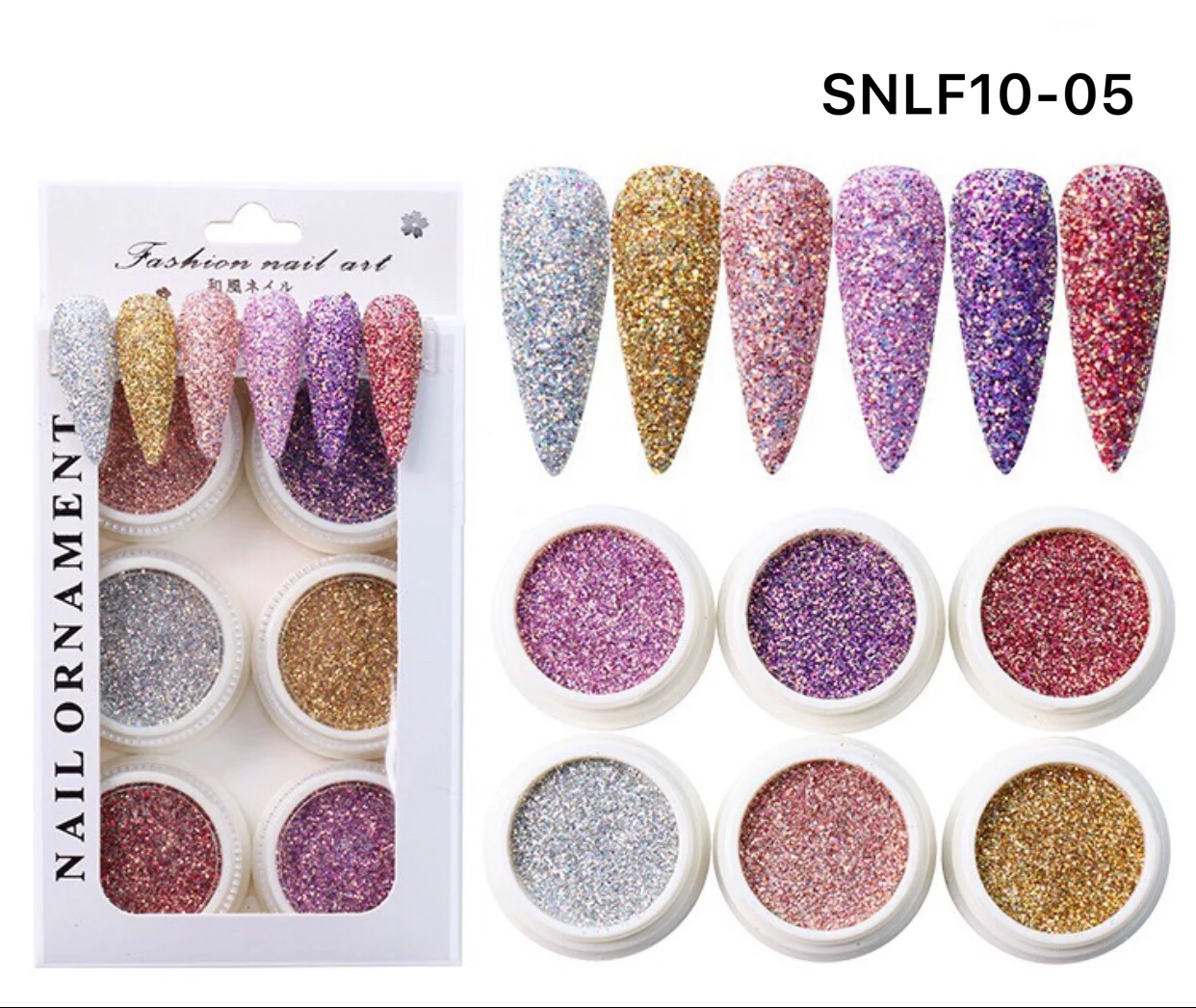 6pcs Nail Glitter Colorful Colors Sandy Powder Shiny Luxury Sparkles Nail Art Sequins Pigment Flakes Dust 3D Decorations SNLF10