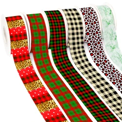 New 50 Yards Christmas Color Chequer  Design Printed Grosgrain,satin Ribbon Hairs Accessories