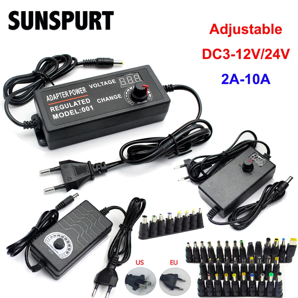 Adjustable Power Supply AC100-240V DC3V-12V/24V 9V-24V 1A 2A 5A With Screen Voltage Display Universal Adapter To CCTV LED Strip