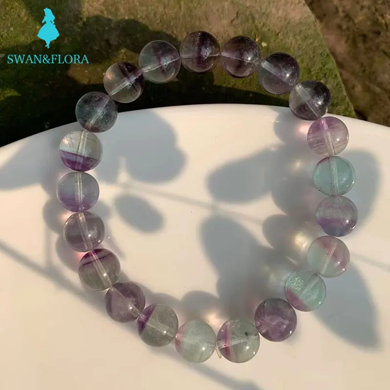 

9MM Natural Fluorite Bracelet Gift Woman Round Beads AAAAA Genuine Crystal Gemstone Wealthy