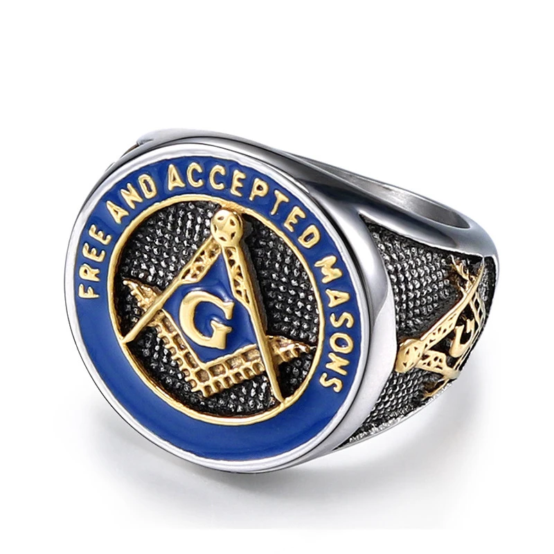 New 3 color Masonic Free Mason Rings Men Stainless Steel Signet Freemason Silver Blue Freemasonry Punk Jewelry Mens Male Gifts