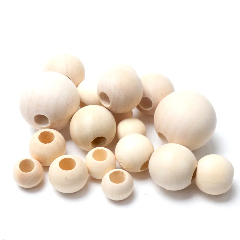 8-50MM Wooden Beads Natural Round for Jewelry Making DIY Bracelet Bead Accessories Loose Ball Beads Big Hole Supply