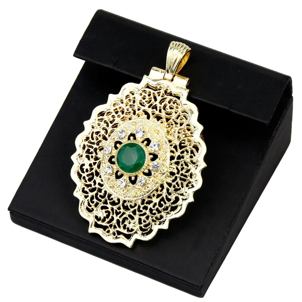 Sunspicems Chic Morocco Brooch for Women Red-Green-White Gold Color Arabesque Caftan Pins Ethnic Wedding Jewelry