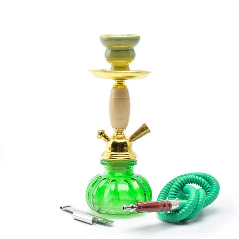 

Glass Travel Hookah Small Wooden Shisha Pipe Set Nargile Chicha with Narguile Hose Bowl Charcoal Tongs for Smoking