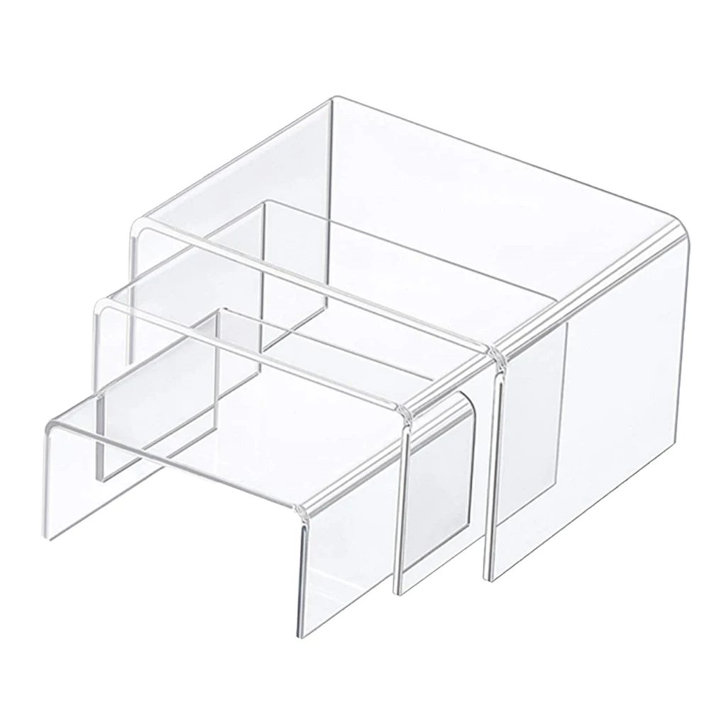 Clear Acrylic Display Risers, 1 Set of 3 Showcase Shelf for Figures, Buffets, Cupcakes and Jewelry Display Stands - 3\