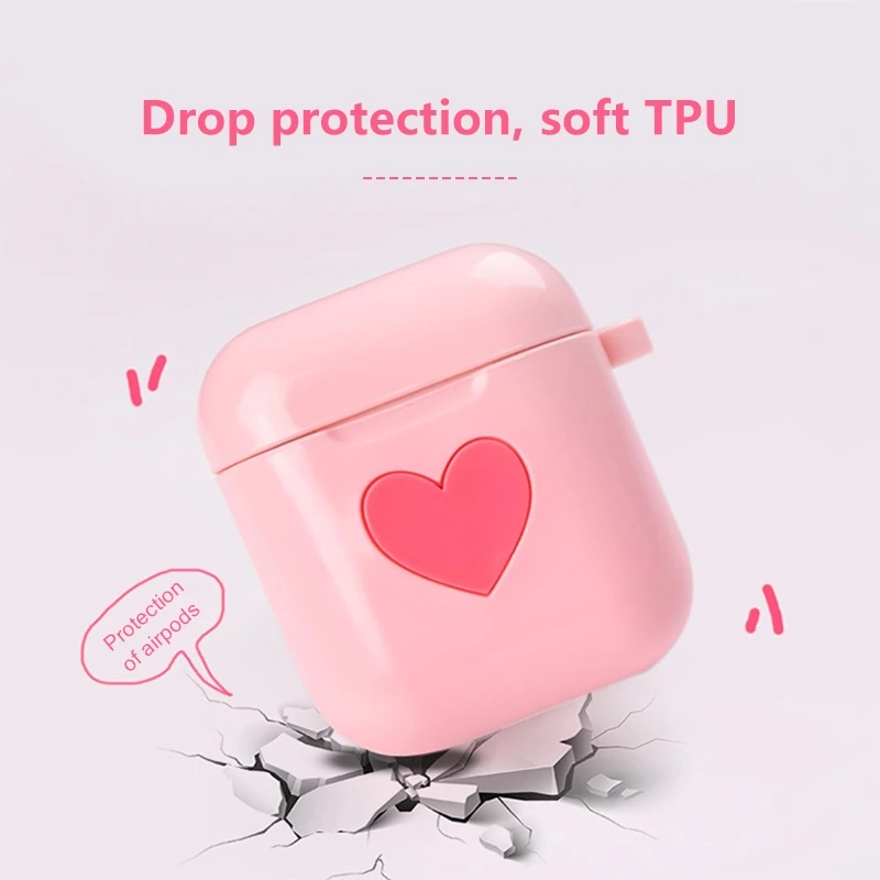 Silicone Earphone Case Hang Buckle Love Protective Sleeve Cover For Airpods 1/2 Earphones Box