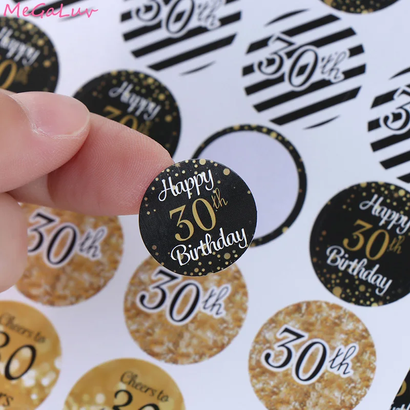 216Pcs 30th Happy Birthday Paper Seal Stickers Event Party Gift Stickers Birthday Labels Shiny Foil DIY Gift Packaging Decor