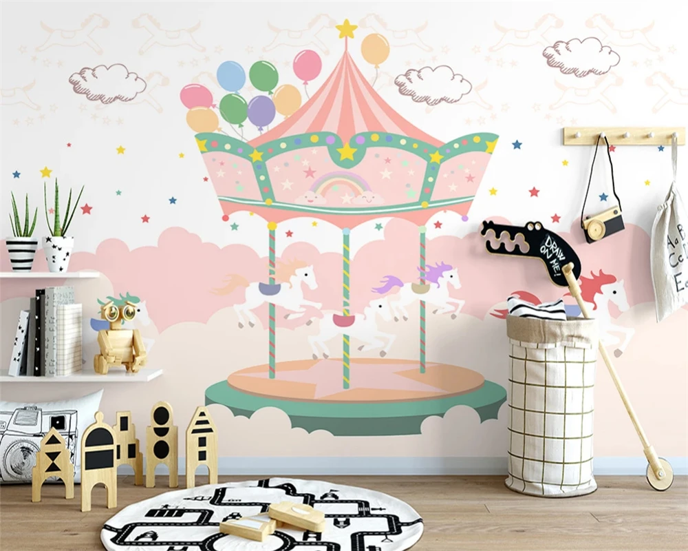 beibehang Custom Nordic hand-painted fantasy modern carousel children's room starry sky background papel de parede wallpaper