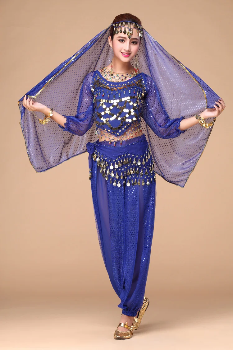 6 colors adult belly dance suit high quality chiffon belly dance performance costume India Dance Costume Outfit Dance Wear