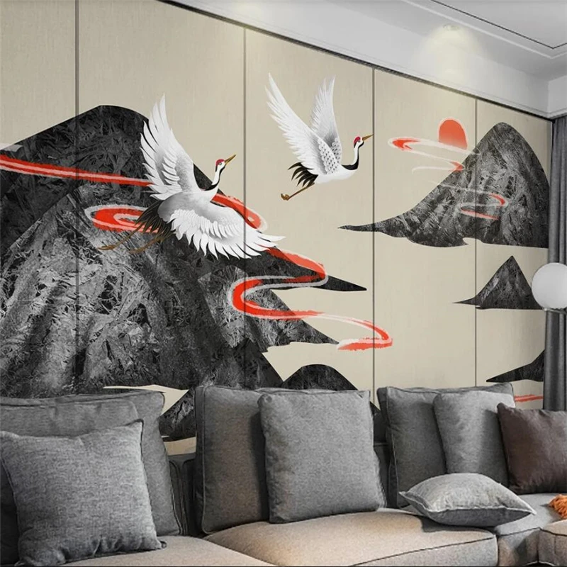 

wellyu Customized large mural painter Chinese national tide Chinese style classical mountain crane TV background wall