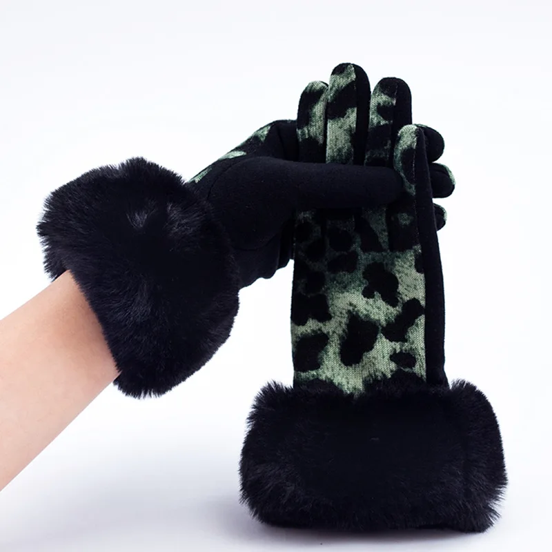 Moda leopardo pitone modello peluche spessa dito pieno Touch Screen guanti da guida inverno donna equitazione all\'aperto guanto caldo D69