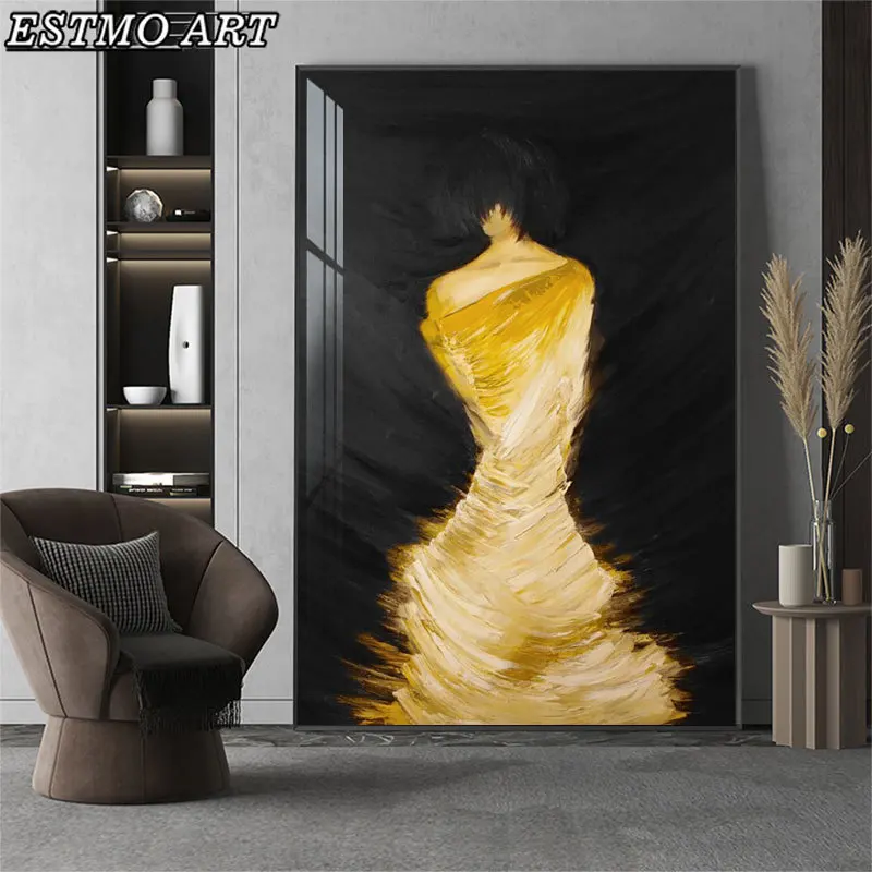 

Abstract black and gold figure painting creative Nordic canvas posters and prints for living room aisle decoration wall painting