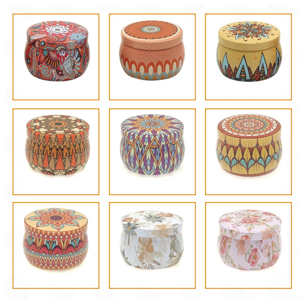 9pcs Retro Floral Tin Can with Lid Gift Jewelry Tin Box Cookie Candy Tea Storage Organizer Handmade Candles Making Container