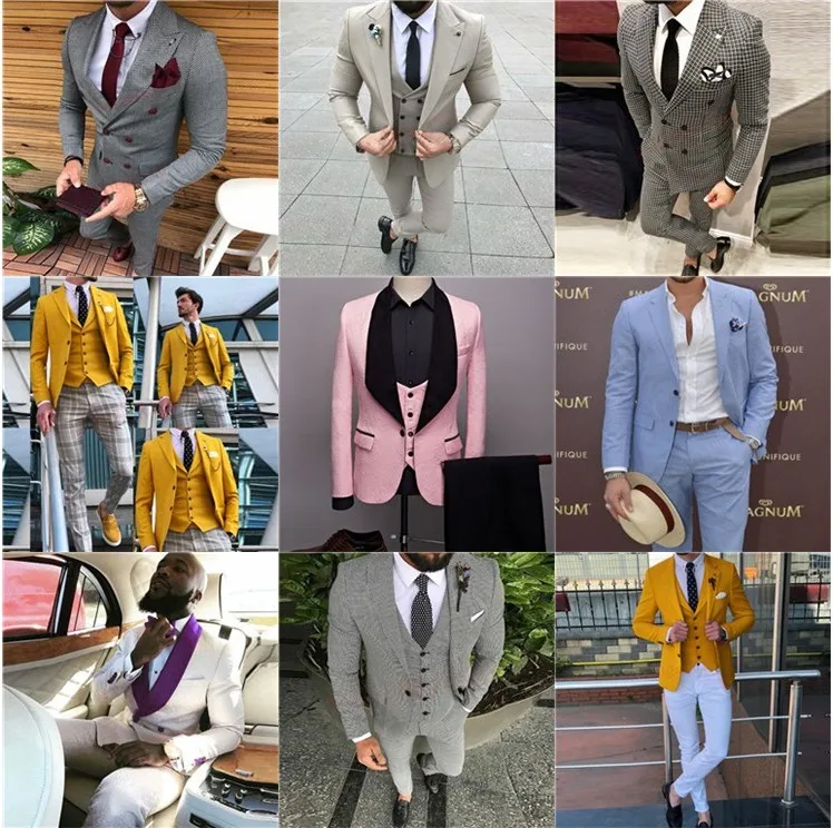 Setelan pernikahan abu-abu mode kustom untuk pria jas ekor pengantin pria klasik Formal blazer tuksedo pria Slim Fit trajes de hombre kim도