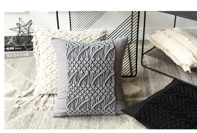 Macrame Cushion Cover Boho Pillowcase Handmade Macrame Cushion Cover  Colorfu Macrame Geometry Bohemia Ethnic Pillow Cover