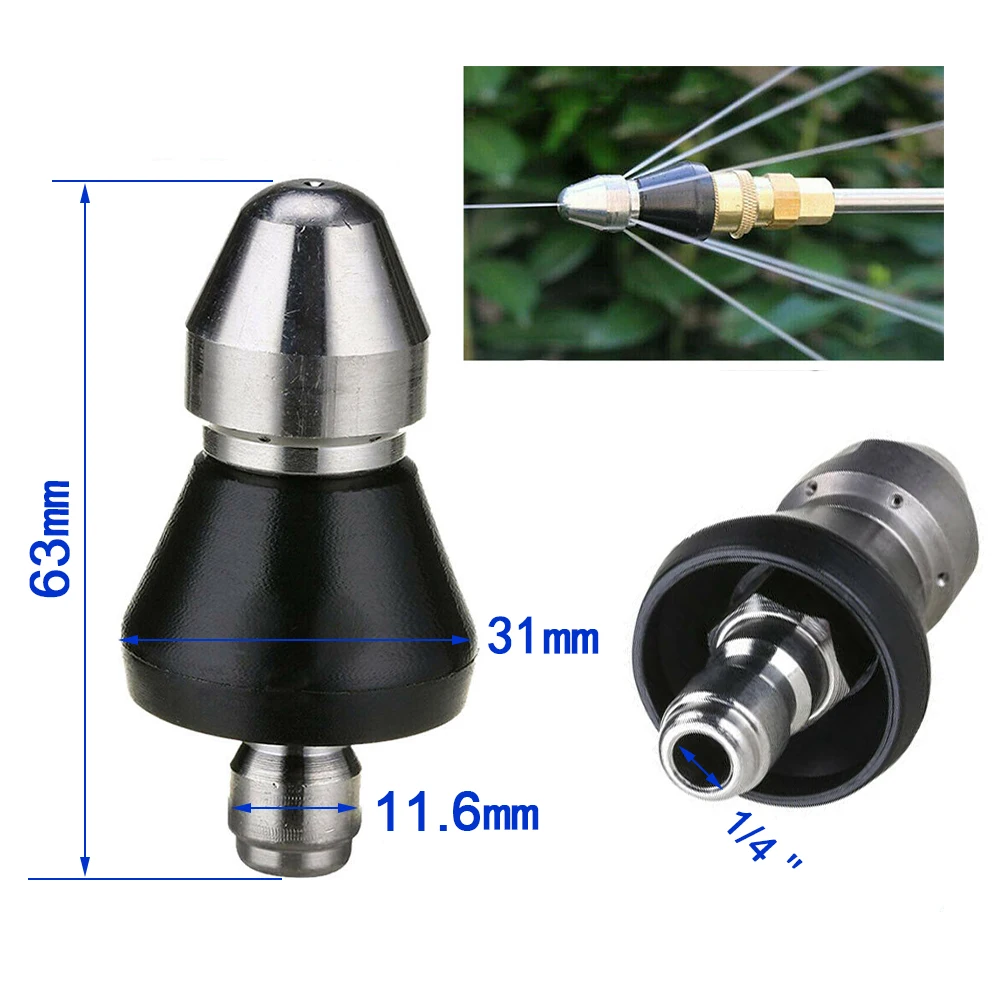 1 Front 6 Rear/3Rear 1/4＂3/8＂ Quick High Pressure Washer Sewer 6Jet Washing Machine Drain Cleaning Pipe Dredging Cleaning Nozzle