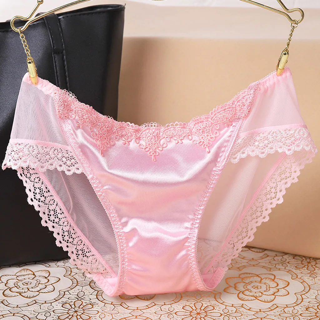 Satin Silk Panties Sexy Panty Briefs Lace Panties Women Underwear Lingerie Panties For Female Ladies Floral Pantys Underpants