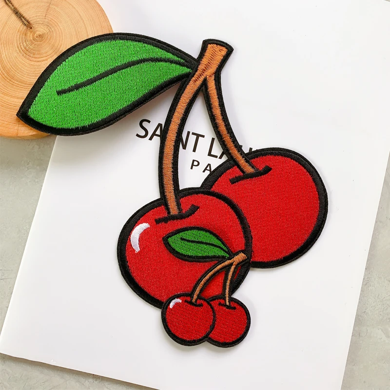 Wholesale Patches Cartoon Cherry BadgeS Fruit Embroidery Patches Sewing Supplies Iron on patches for clothing