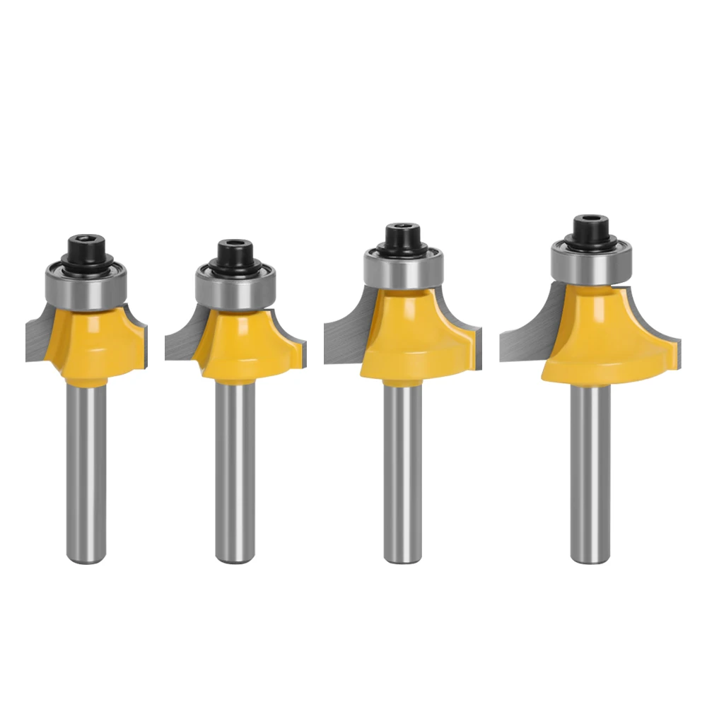 LAVIE 4 pezzi set 6mm o 1/4 "codolo piccolo angolo rotondo fresa per bordi in legno fresa per la lavorazione del legno fresa classica per legno