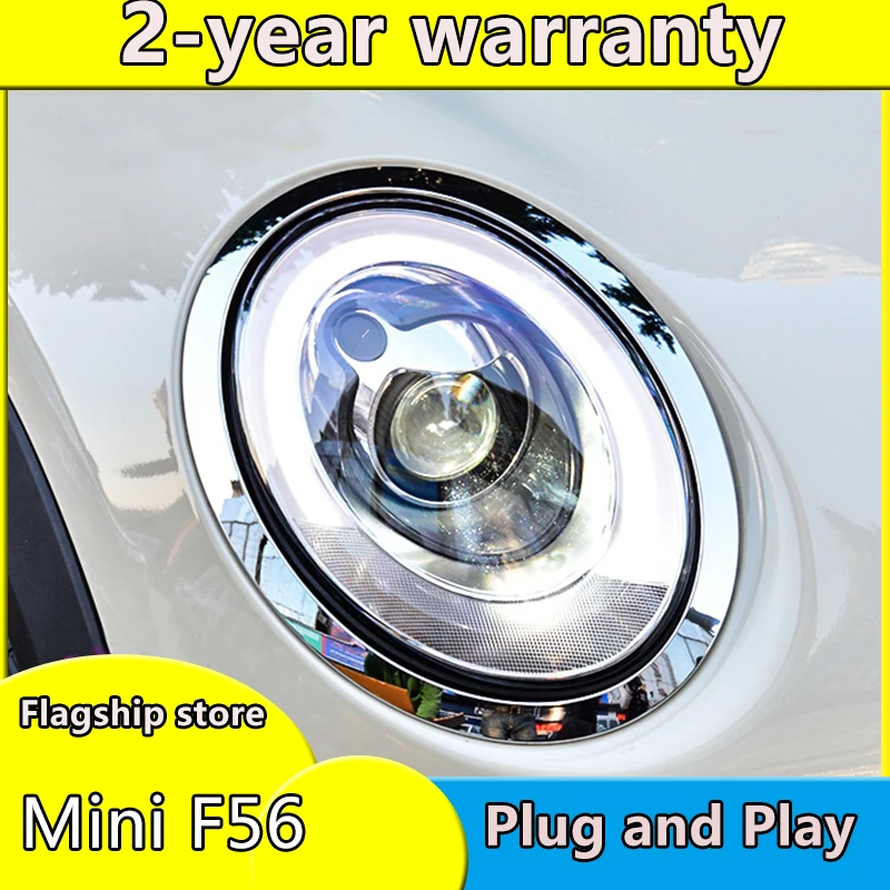 

car styling For BMW MINI headlights U angel eyes 2014-2016 For BMW MINI LED light bar Q5 bi xenon lens LED Bulb daylight