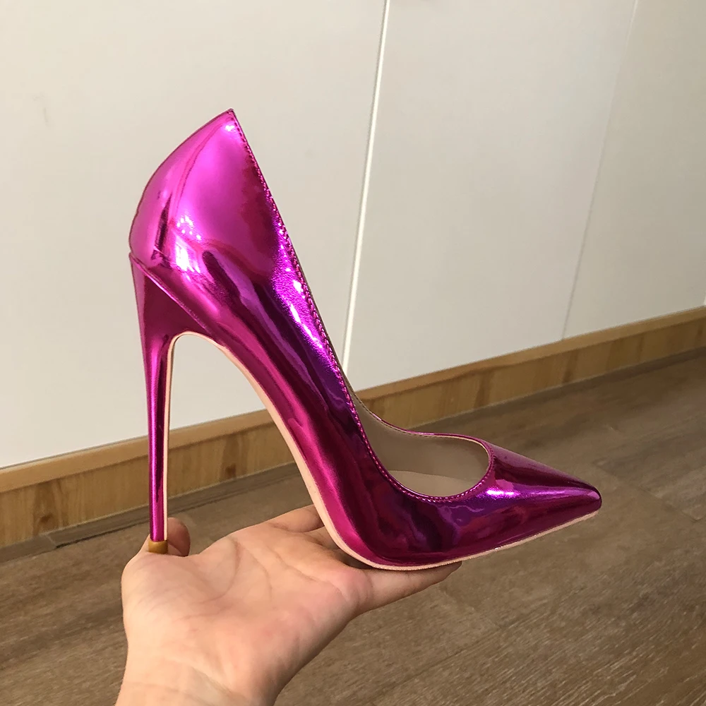 Veowalk Shiny Purple Women Pointy Toe Sexy Stiletto Pumps Plain Fashion Designer Slip On 8cm 10cm 12cm High Heel Party Shoes