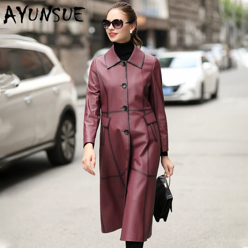 AYUNSUE 100% Real Sheepskin Coat Female Natural Genuine Leather Jackets for Women Clothes 2020 Long Real Leather Chaqueta Woman