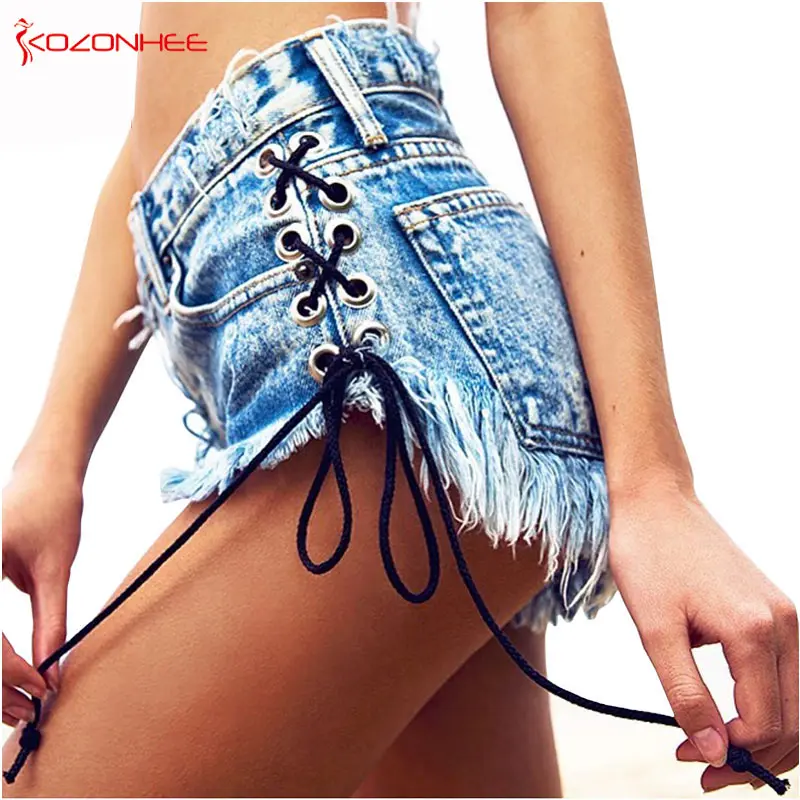 Vintage Snowflake Inelastic Women Denim Shorts With high Waist Straps Tassel Female Summer Shorts For Women\'s jeans