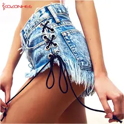 Vintage Snowflake Inelastic Women Denim Shorts With high Waist Straps Tassel Female Summer Shorts For Women's jeans